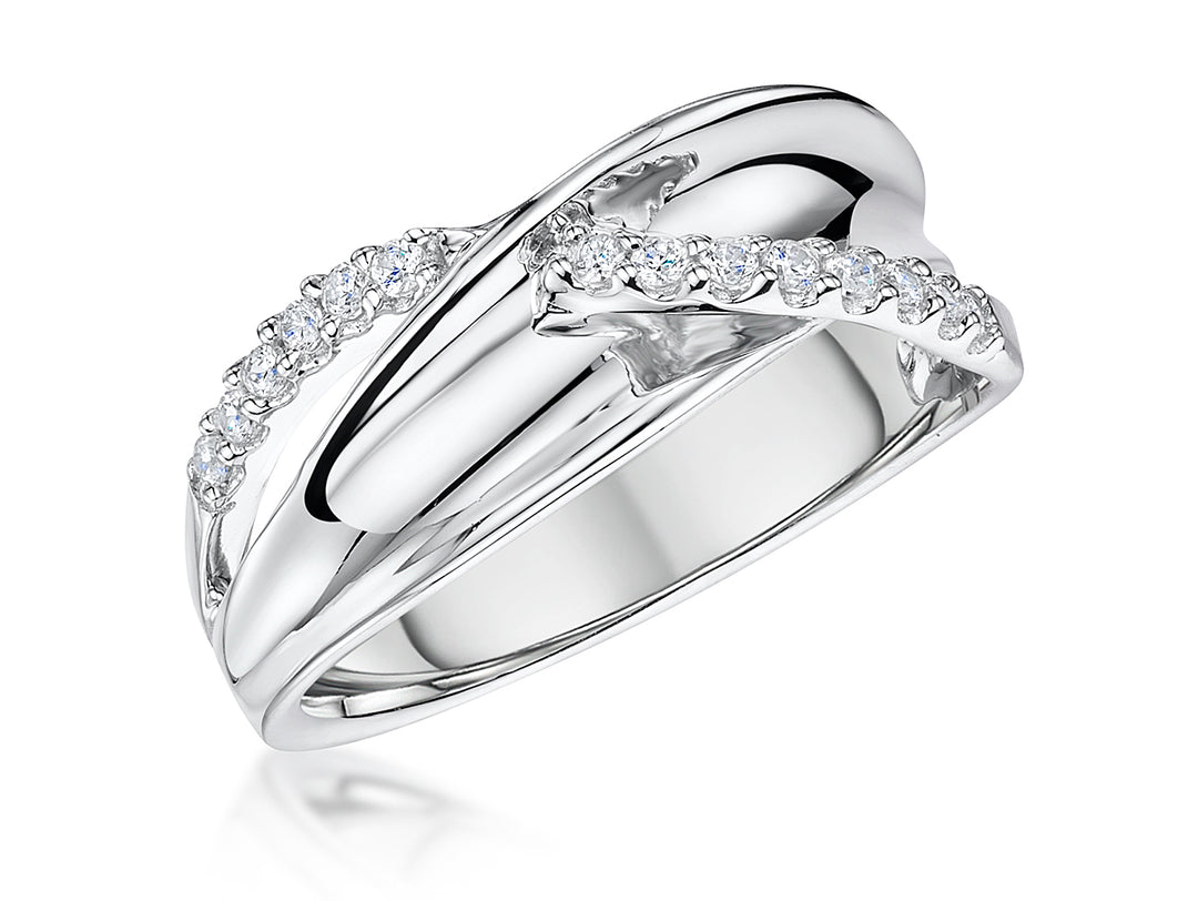 Sterling Silver  Cubic Zirconia  Cross Over Ring