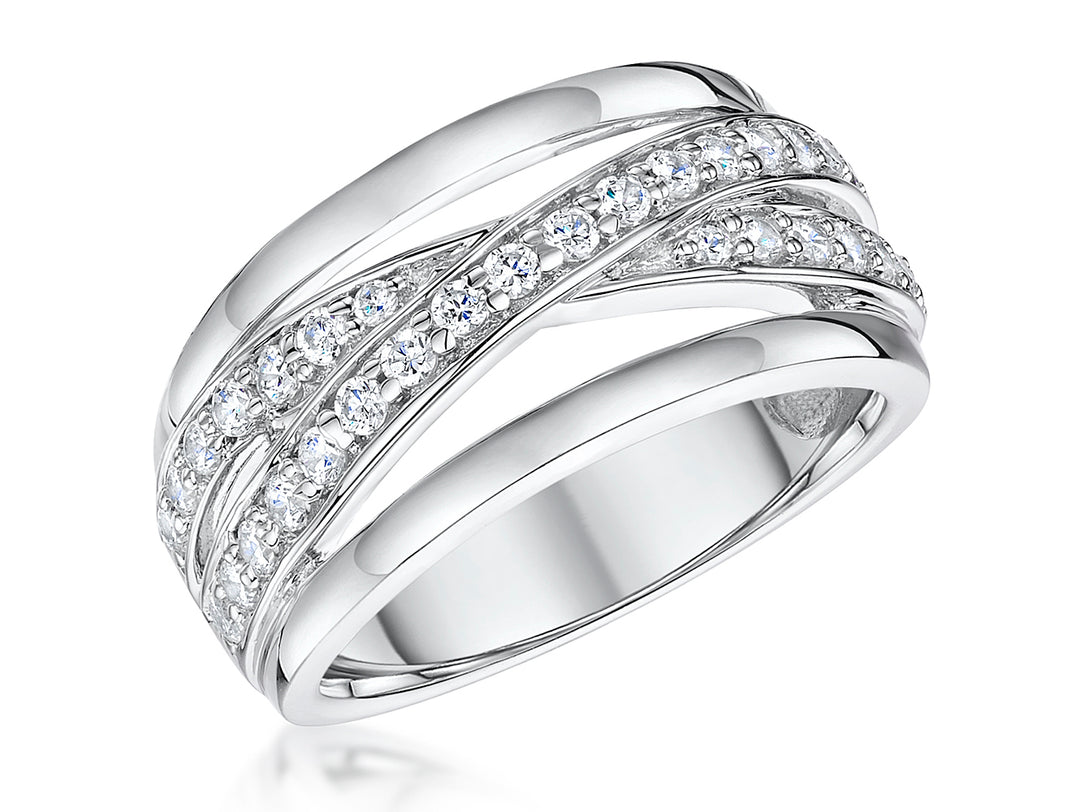 Sterling Silver Ring With A  Double Row Of  Cubic Zirconia