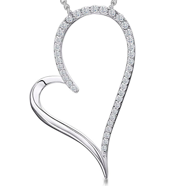 Sterling Silver Heart Pendant Half Stone Set With Cubic Zirconias