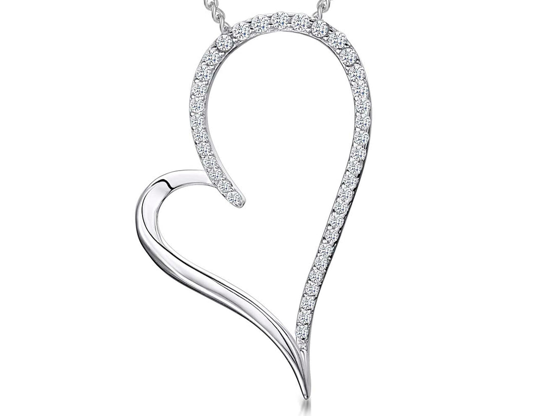 Sterling Silver Heart Pendant Half Stone Set With Cubic Zirconias