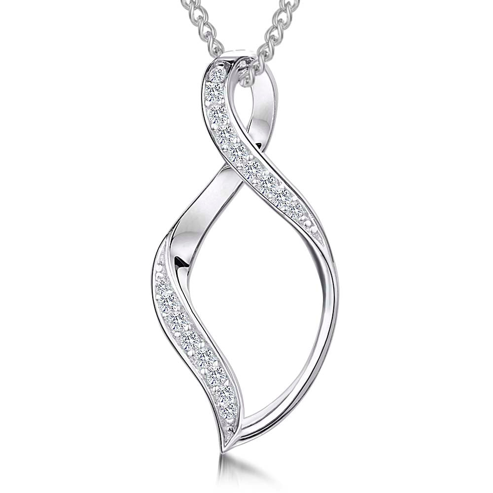 Sterling Silver Pave Set Open Twist Pendant