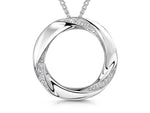 Load image into Gallery viewer, A sterling silver pave set open twisted circle pendant with cubic zirconia stones, attached to a chain-JOOLS by Jenny Brown
