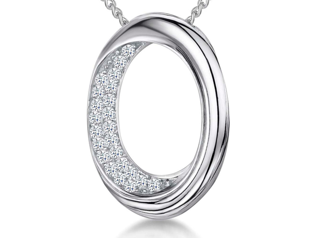 Sterling Silver Pave Set Open Twisted Oval Pendant