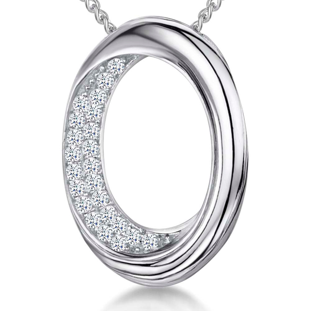 Sterling Silver Pave Set Open Twisted Oval Pendant
