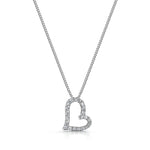 Load image into Gallery viewer, A sterling silver offset pave heart pendant with a cubic zirconia surround, set with small blue stones, on an adjustable chain-JOOLS by Jenny Brown
