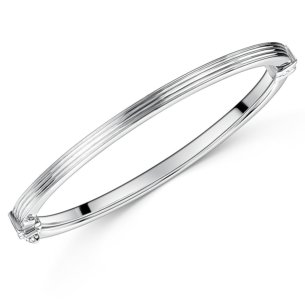 Sterling Silver Flat Ridged Bangle-JOOLS by Jenny Brown