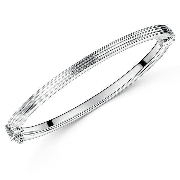Sterling Silver Flat Ridged Bangle-JOOLS by Jenny Brown