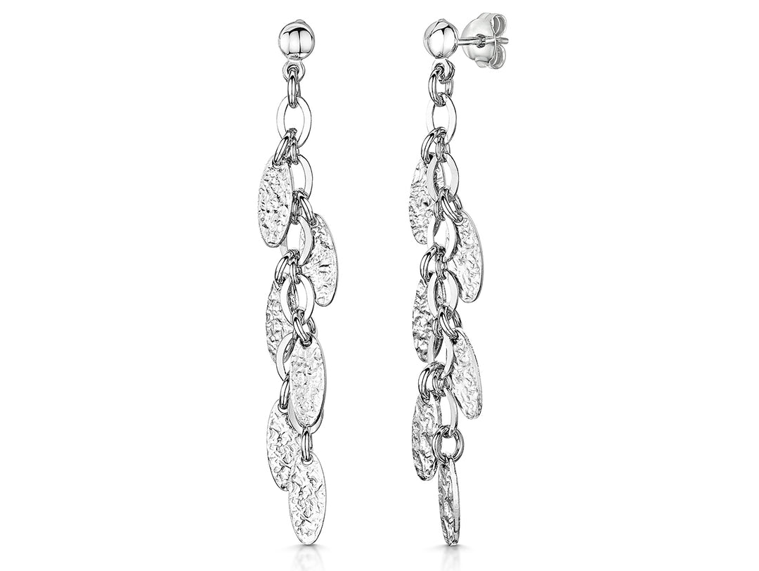 Sterling Silver Hammered Oval Charm Earrings