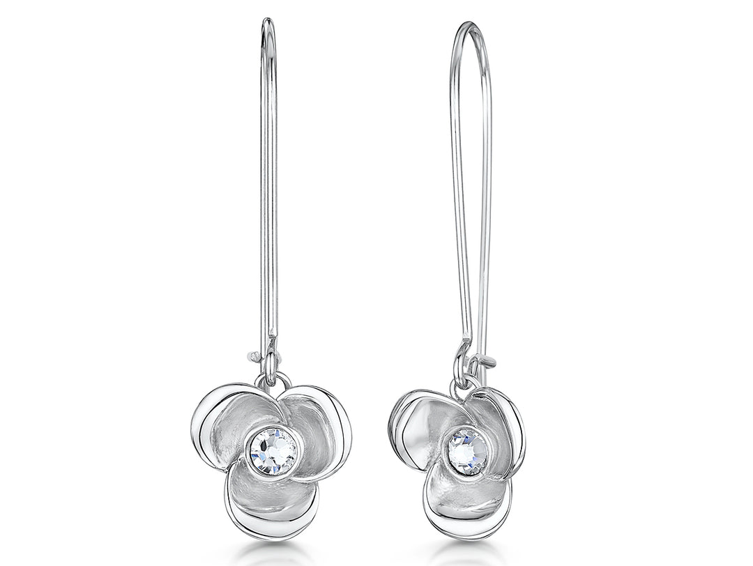 Sterling Silver Satin Flower Drop Earrings