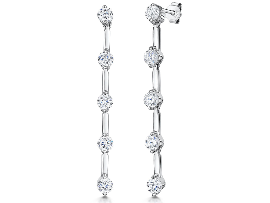Sterling Silver Drop Earring With 5 Spaced Cubic Zirconias-JOOLS by Jenny Brown