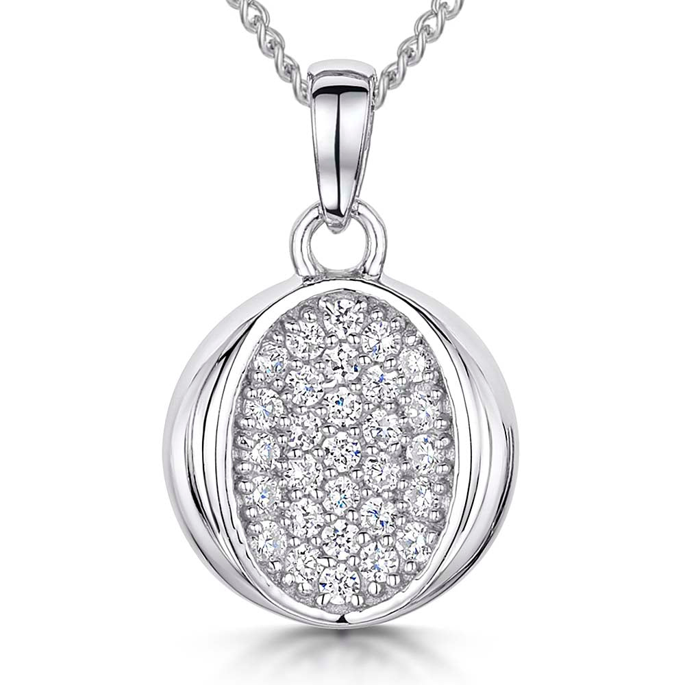 Sterling Silver  Inverted Pave Centre Circle Pendant