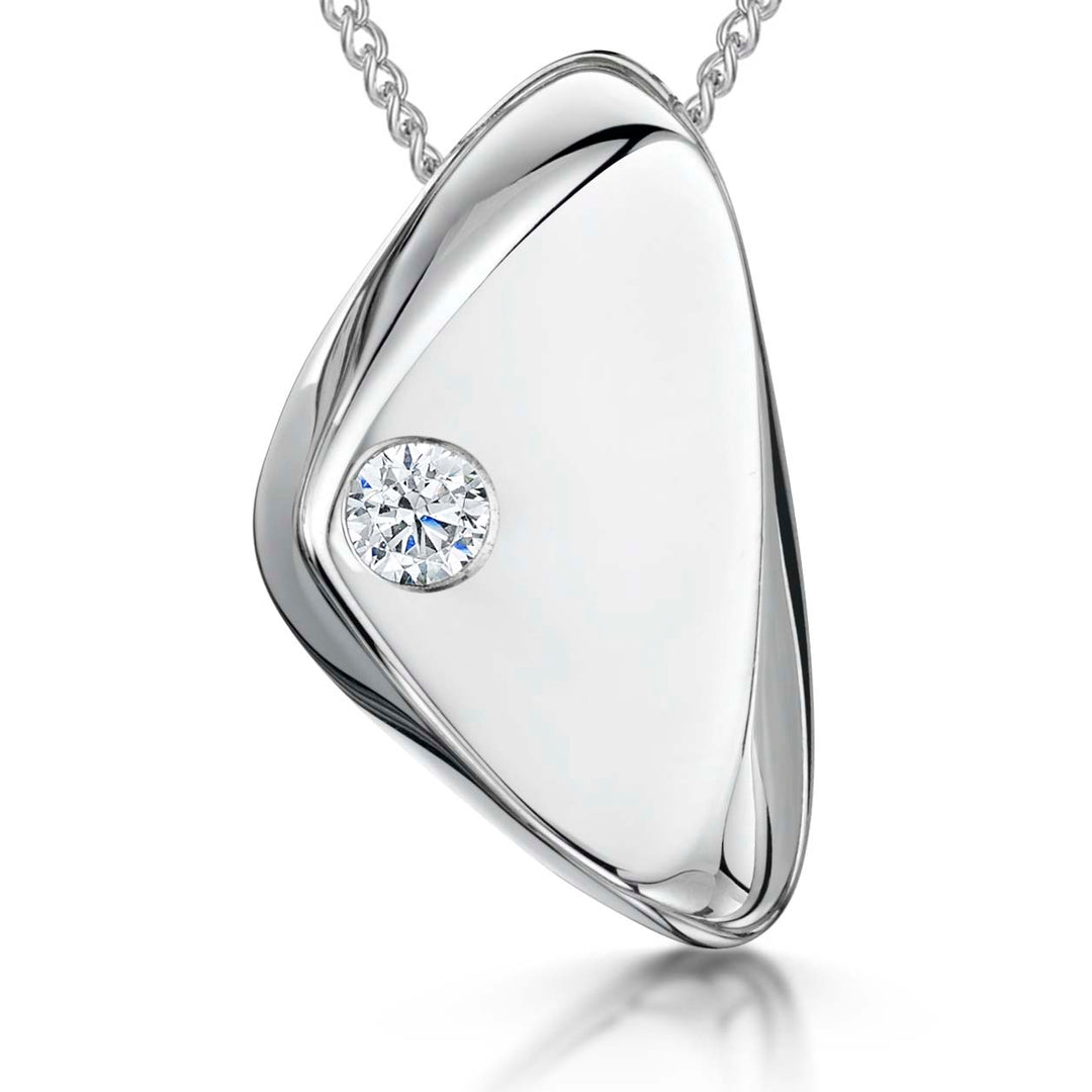 Sterling Silver Pebble Pendant Set With Solitaire Cubic Zirconia
