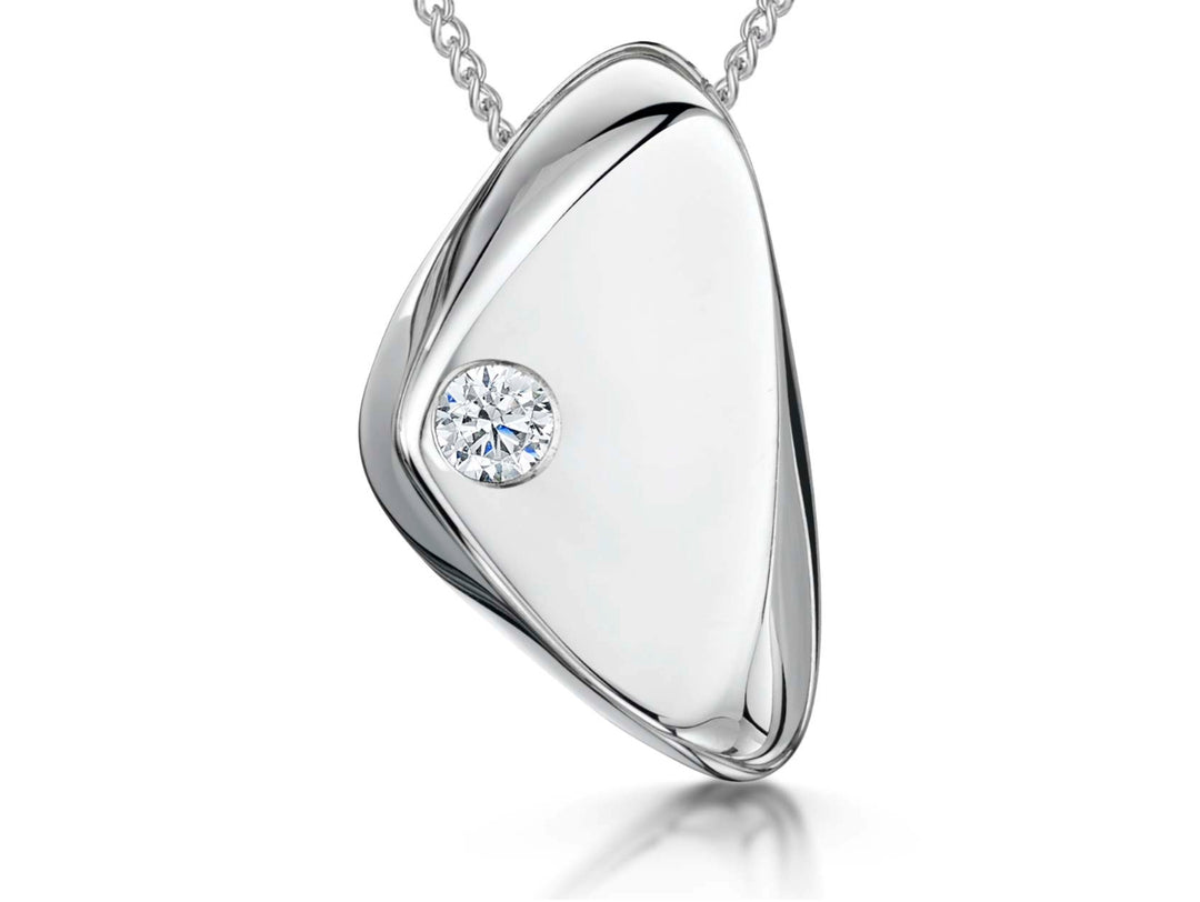 Sterling Silver Pebble Pendant Set With Solitaire Cubic Zirconia