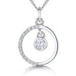 Load image into Gallery viewer, Sterling Silver  Floating Cubic Zirconia Half Pave Circle Pendant

