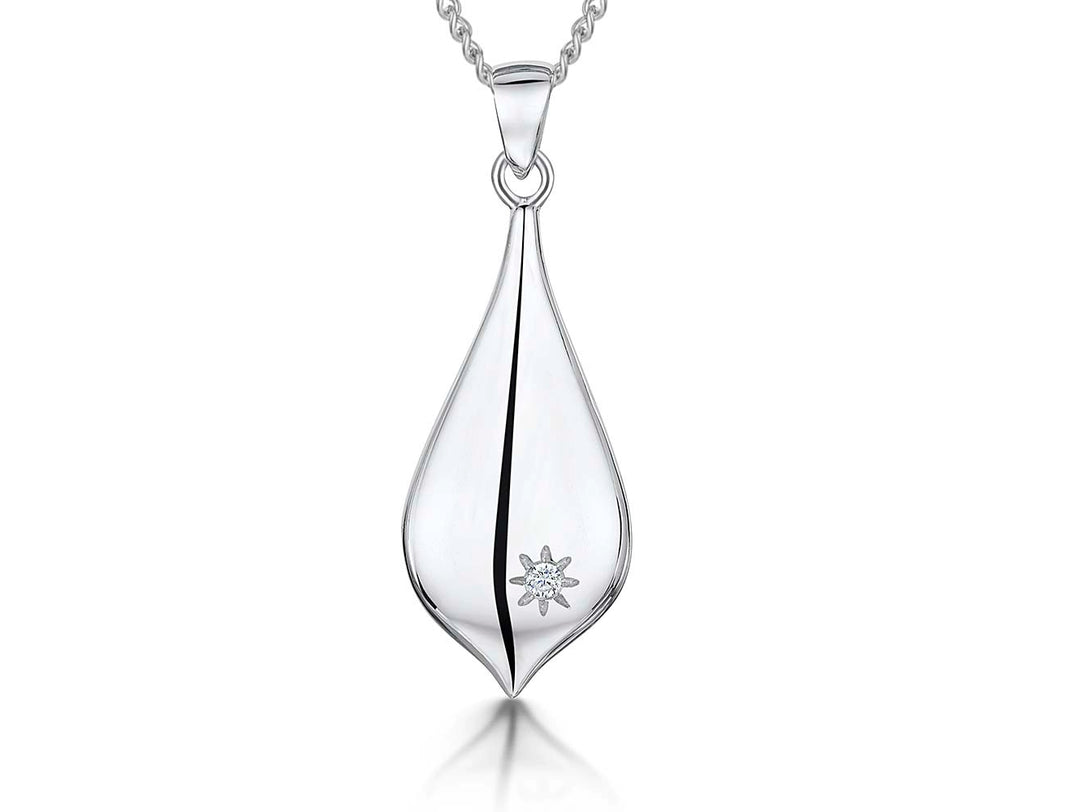 Sterling Silver Teardrop Pendant Set With Cubic Zirconia