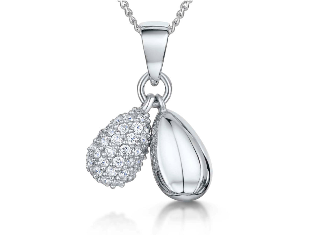 Sterling Silver & Pave Set Double Teardrop Pendant