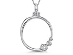 Load image into Gallery viewer, A sterling silver organic circle pendant with three offset graduated cubic zirconia stones, on a silver chain.
