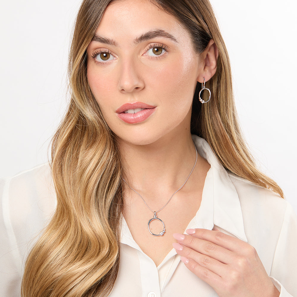 Sterling Silver  Circle Earrings With  Rubover Cubic Zirconias