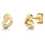 Load image into Gallery viewer, Yellow Gold &amp; Diamond Offset Open Heart Stud Earrings
