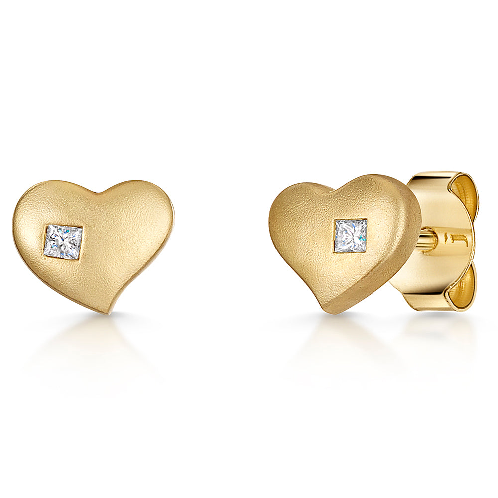 Yellow Gold Diamond Bubbly Heart Stud Earrings