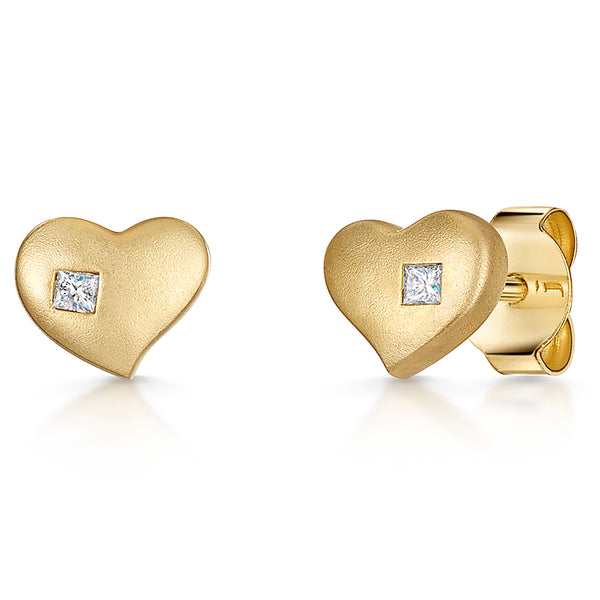 Yellow Gold Diamond Bubbly Heart Stud Earrings