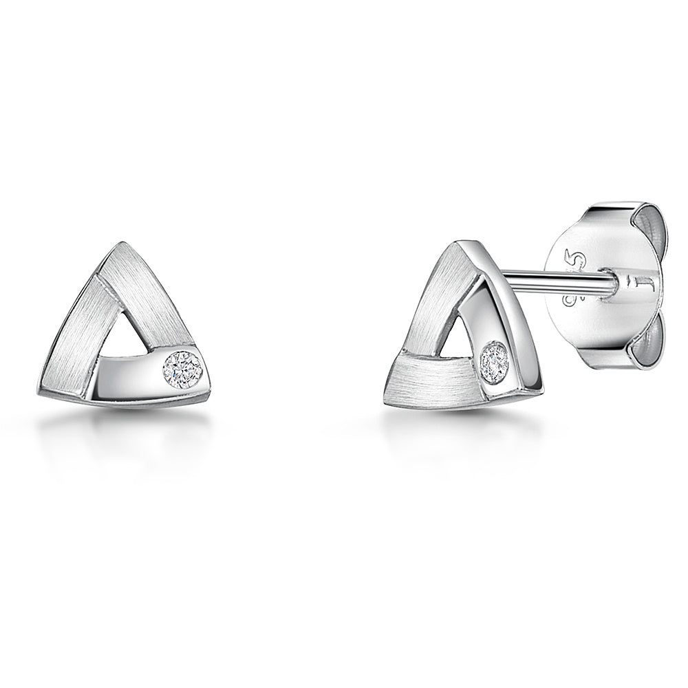 White Gold & Diamond Triangle Stud Earrings