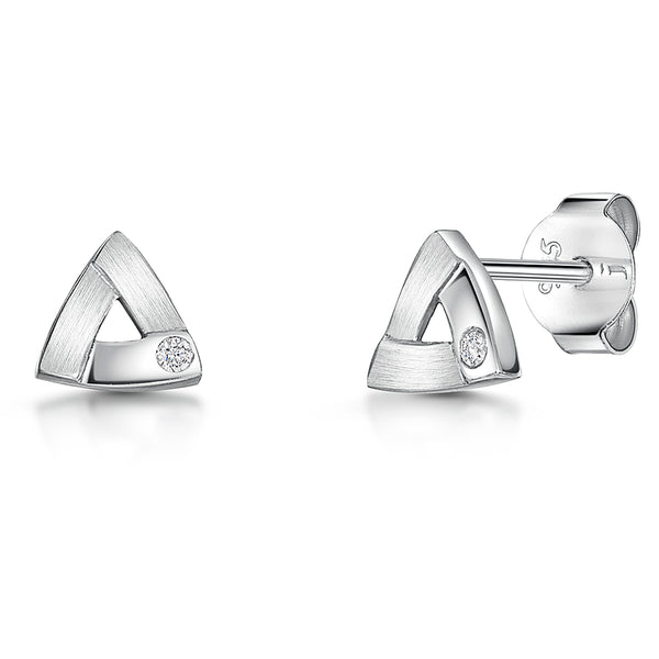 White Gold & Diamond Triangle Stud Earrings