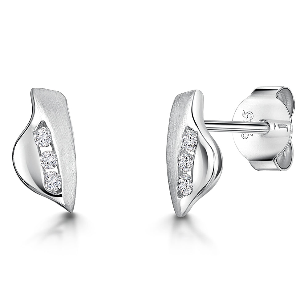 White Gold &  3 Diamond Stud Earrings
