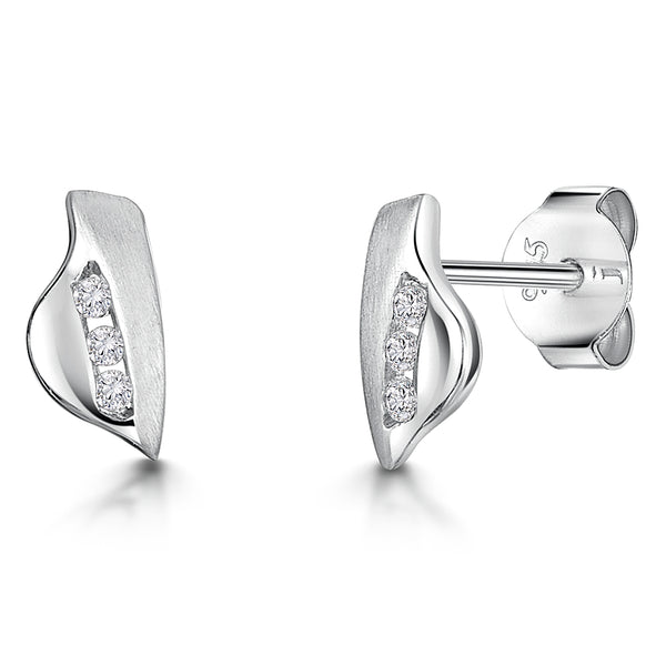 White Gold &  3 Diamond Stud Earrings
