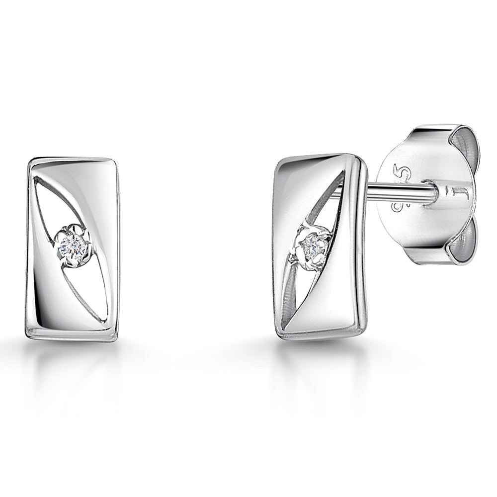 White Gold & Diamond Rectangle Stud Earrings