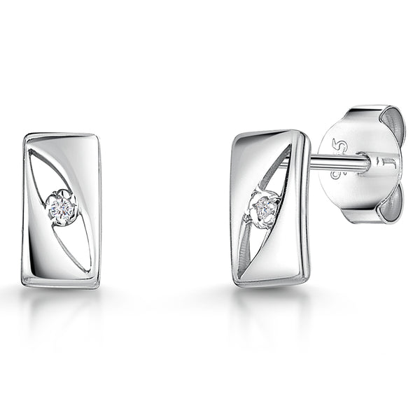 White Gold & Diamond Rectangle Stud Earrings