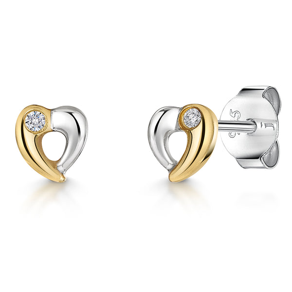 9ct White & Yellow Gold Open Diamond Heart Studs