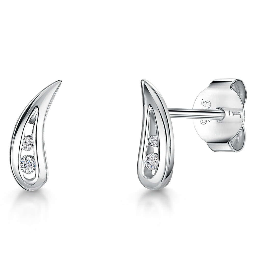 White Gold & Diamond Tear Drop Stud Earrings