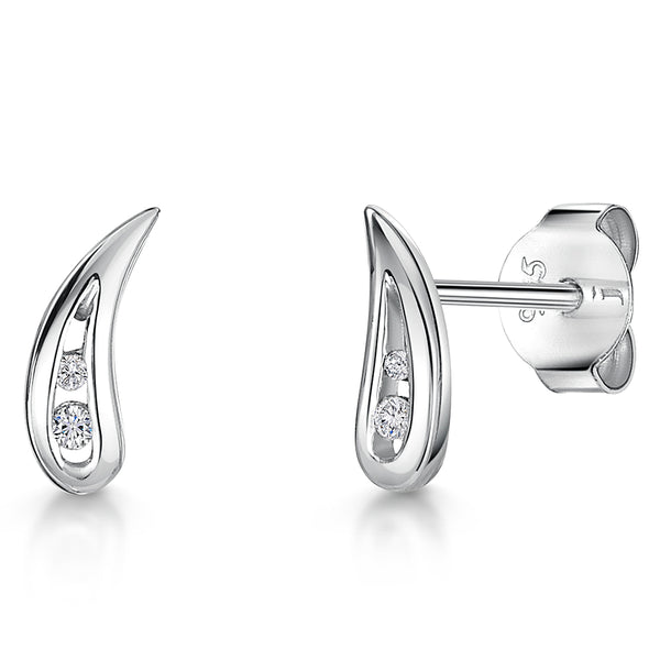 White Gold & Diamond Tear Drop Stud Earrings