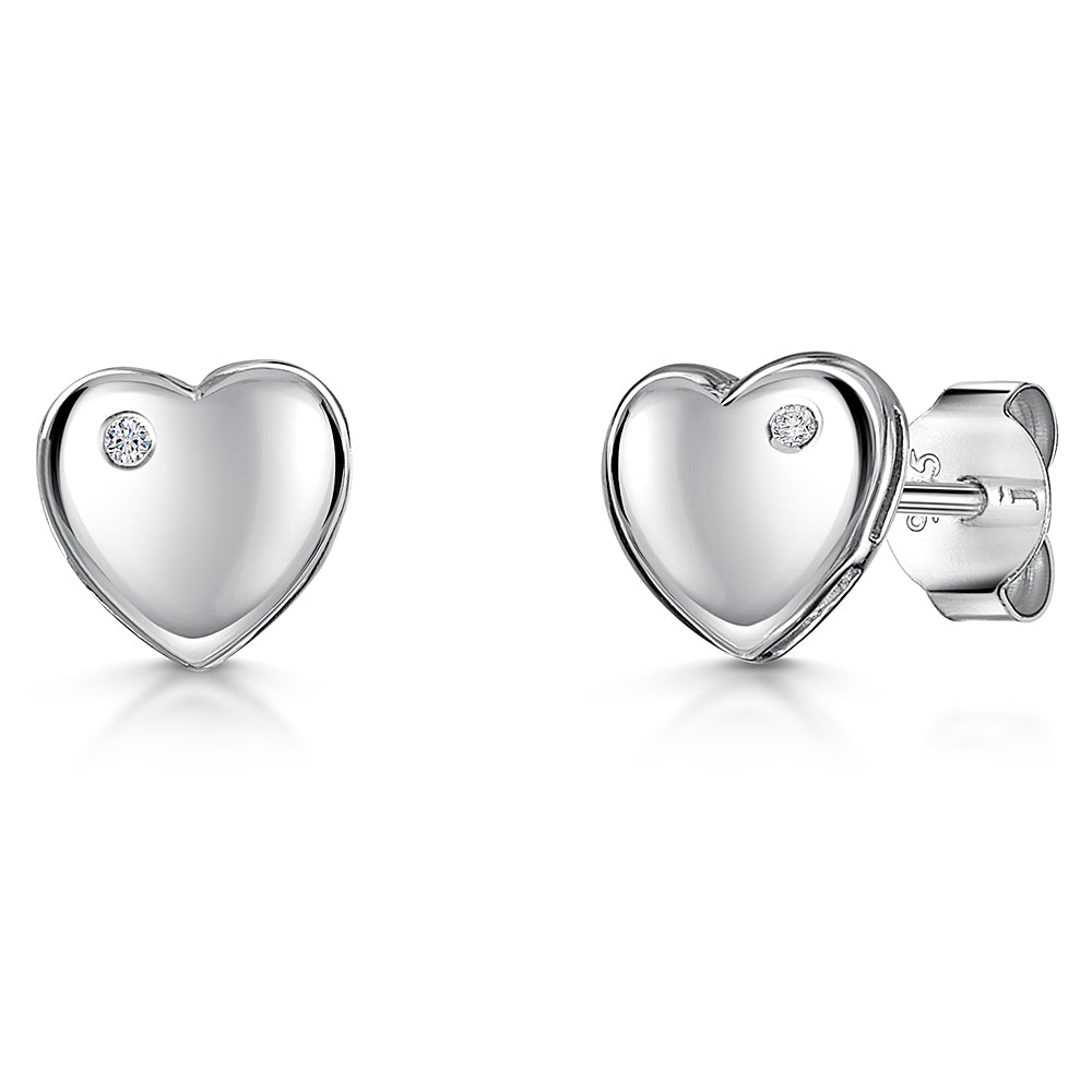 White Gold Bubbly Heart Studs With Diamond