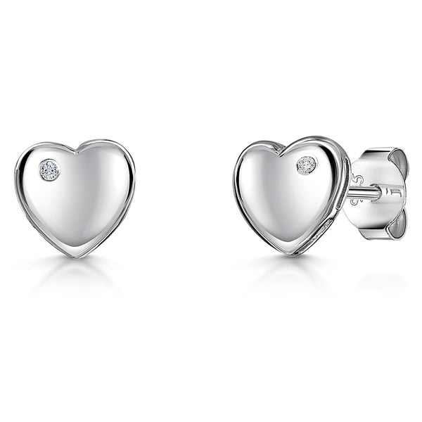 White Gold Bubbly Heart Studs With Diamond