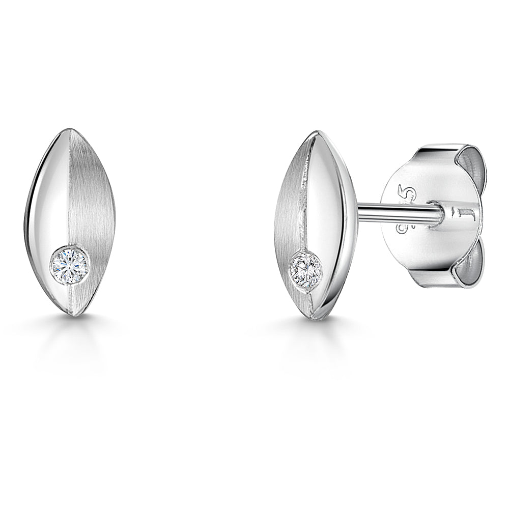 White Gold Half Brushed  Diamond Studs Earrings