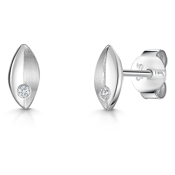 White Gold Half Brushed  Diamond Studs Earrings