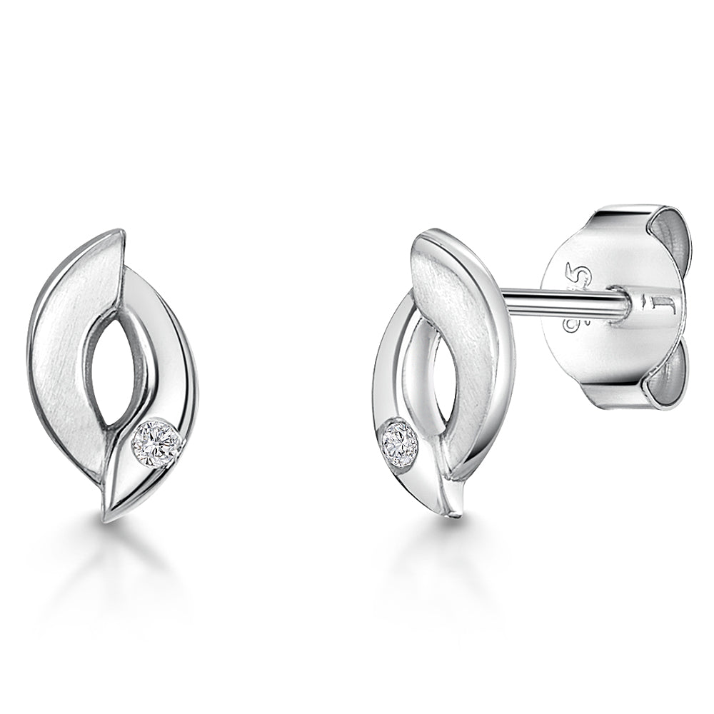 White Gold Open Offset Circle Earrings