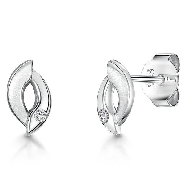 White Gold Open Offset Circle Earrings