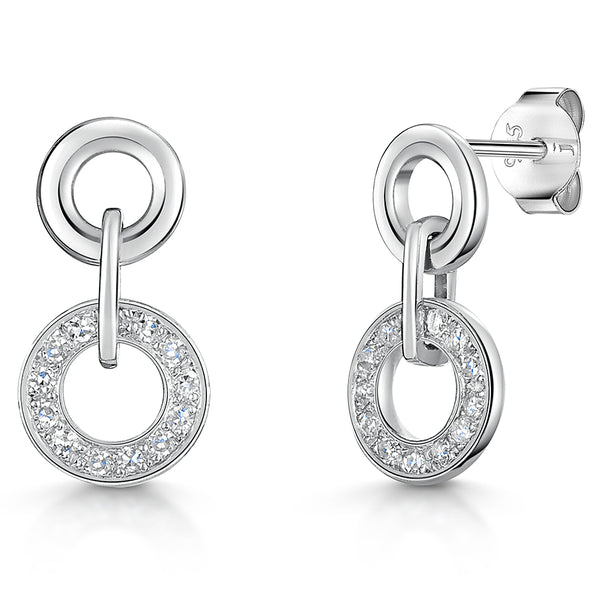 White Gold & Diamond Linked Circle Drop Earrings
