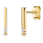 Load image into Gallery viewer, Yellow Gold  Rectangular Bar Earrings Set With Diamonds
