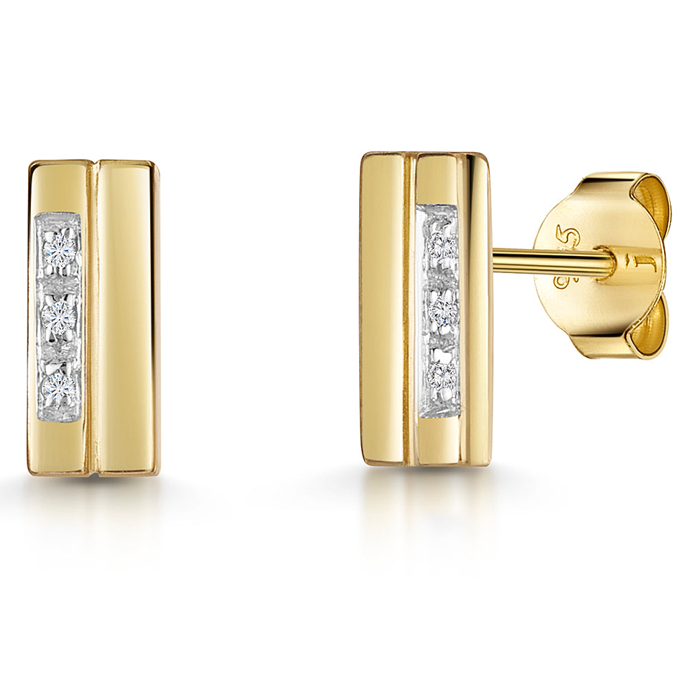 Yellow Gold Rectangle Studs With Diamonds