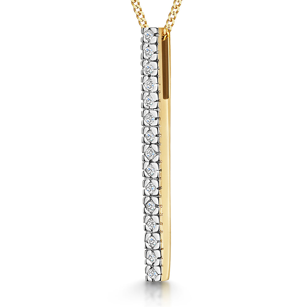 Yellow Gold & Diamond Pave Bar Pendant