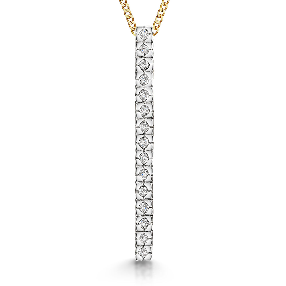 Yellow Gold & Diamond Pave Bar Pendant