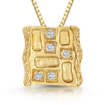 Load image into Gallery viewer, 9ct Yellow Gold Textured Square Pendant  Set With Diamonds-JOOLS by Jenny Brown
