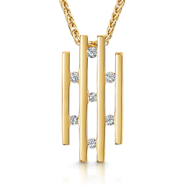 Yellow Gold 4 Bar Pendant With Tension Set Diamonds-JOOLS by Jenny Brown