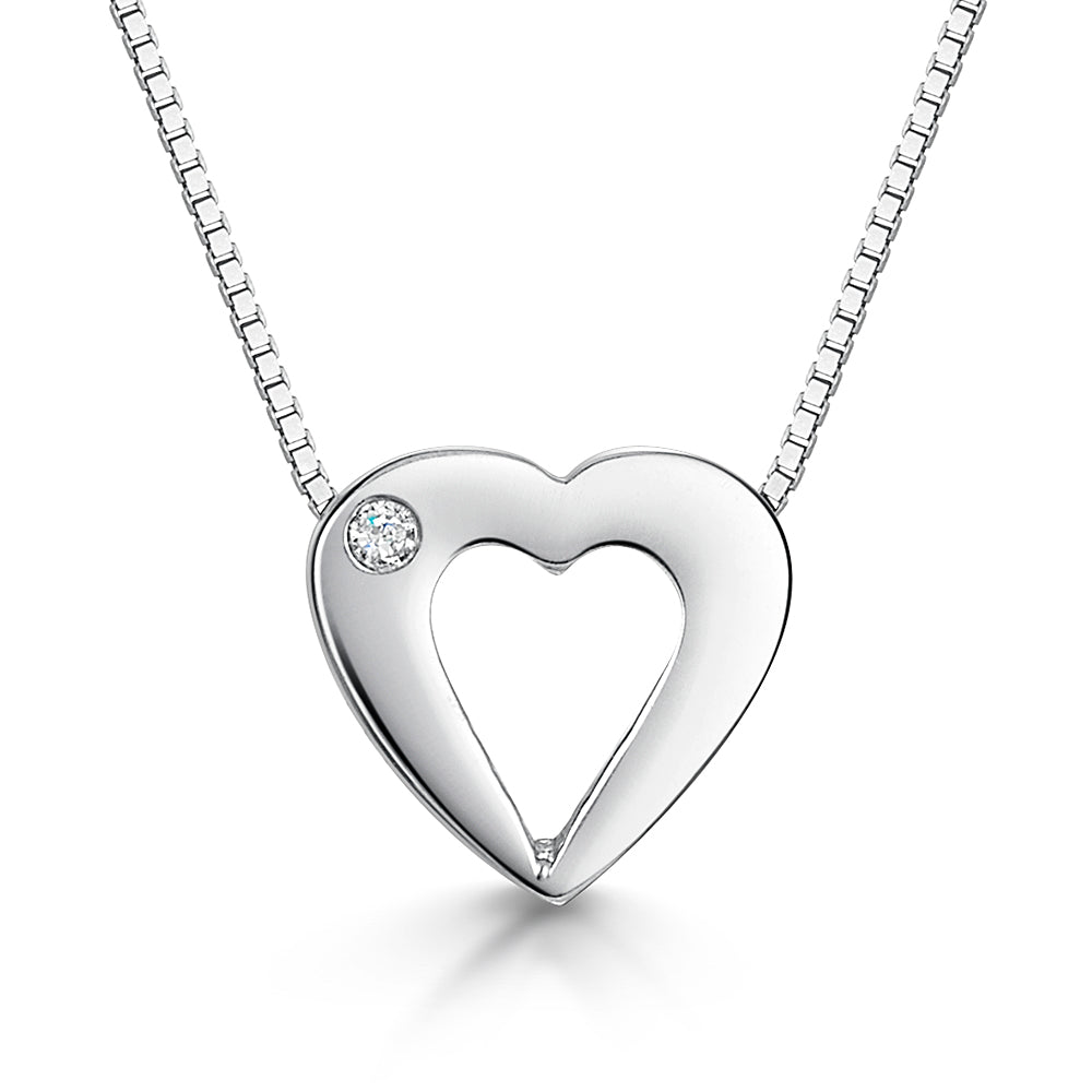 9ct White Gold & Diamond Open Heart Pendant