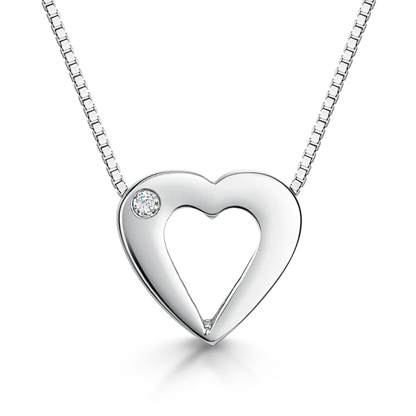 9ct White Gold & Diamond Open Heart Pendant