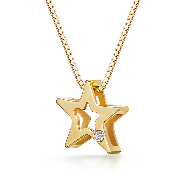 9ct Yellow Gold Open Star Pendant Set With Diamond